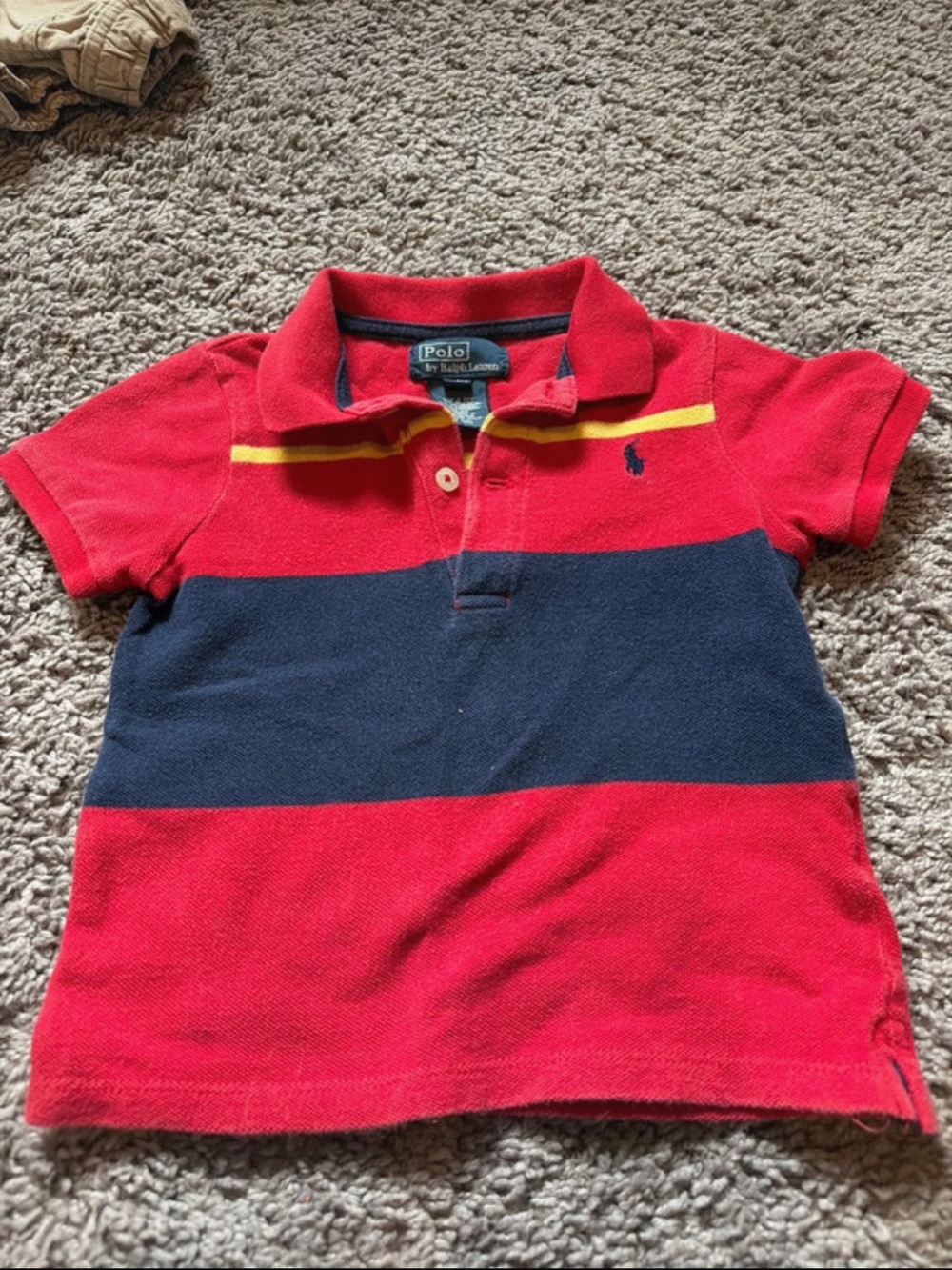 Polo by Ralph Lauren Red Polo with Yellow Stripe and Navy Trim